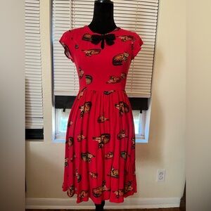 Modcloth Red Cat Pattern Midi Dress